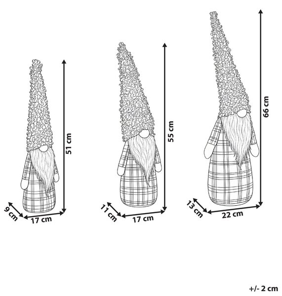 3 db-os karácsonyi dekoráció szett NAKKILA 51/55/66 cm Gnóm Barna