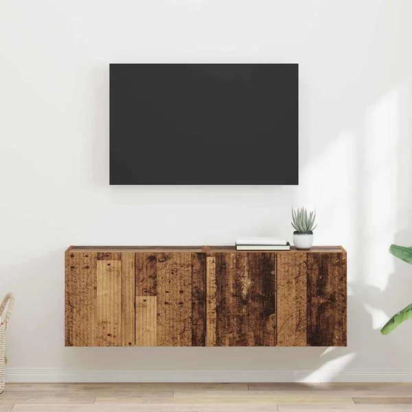 TV Fali Szekrény 2 pcs Öreg fa 59,5 x 31 x 40 cm Faanyag