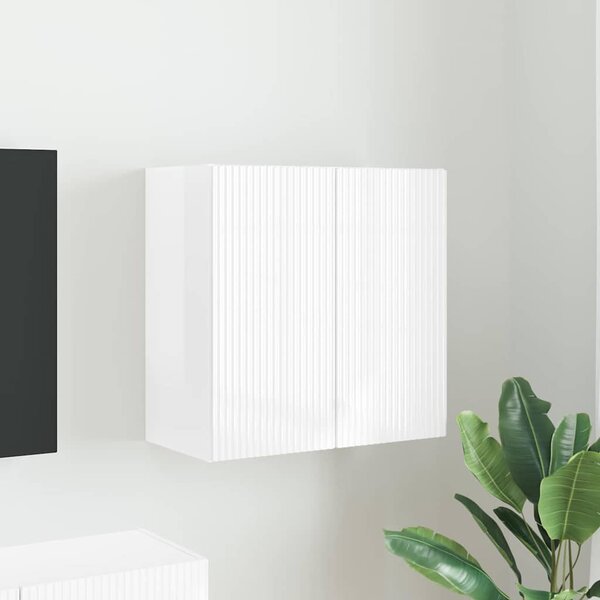 TV Fali Szekrény Magas Fényű Fehér 59,5 x 31 x 60 cm Faanyag