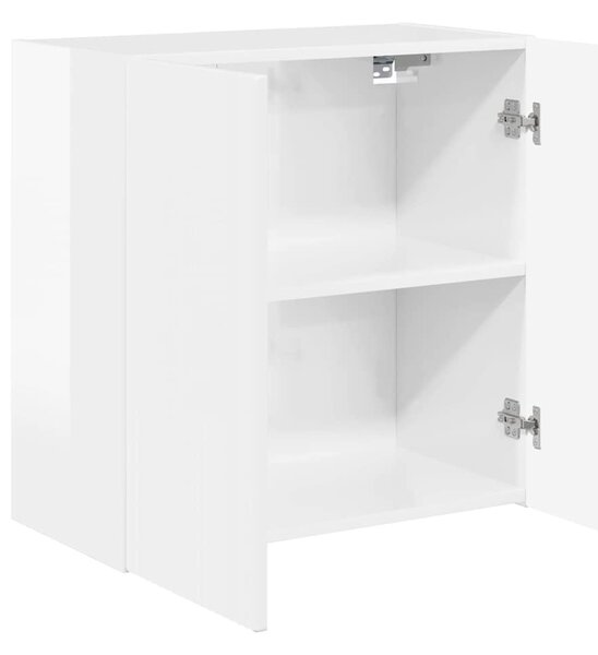 TV Fali Szekrény Magas Fényű Fehér 59,5 x 31 x 60 cm Faanyag