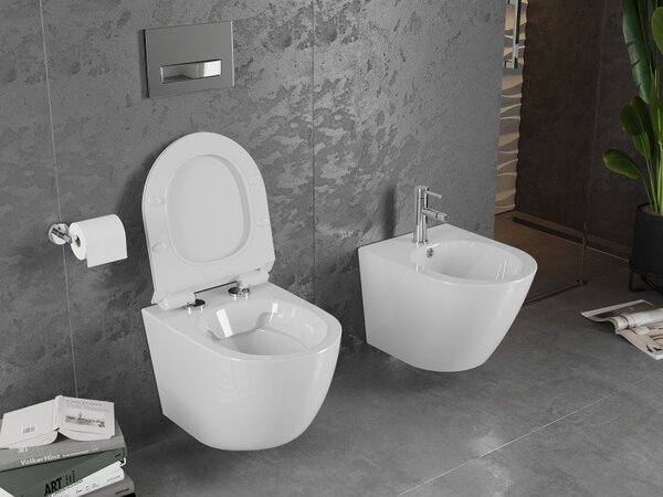 Mexen LENA Perem nélküli, falra akasztható wc csésze lassan süllyedő ülőkés SLIM, 48 x 36 cm, fehér, 30224000