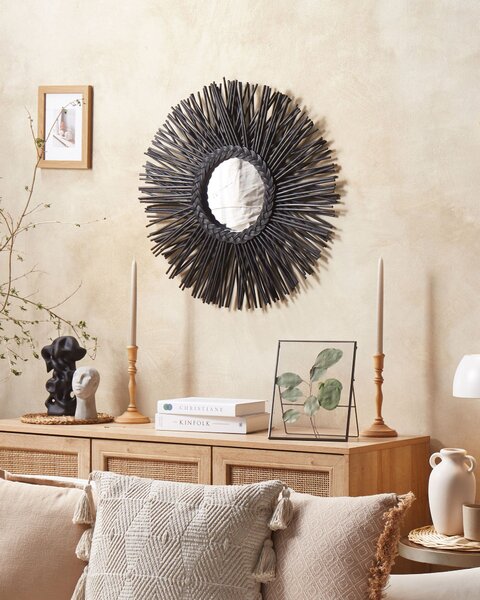 Falitükör KALASIN 60 cm 60 cm Rattan Fekete