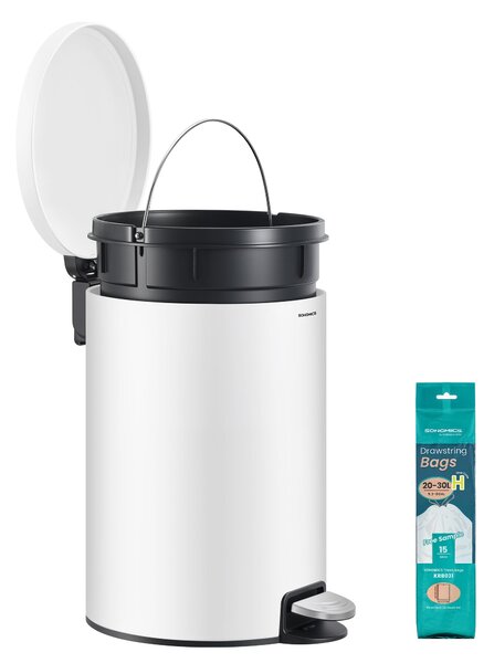 Fém kerek konyhai szemetes, 20 L, pedálos, levehető belső vödörrel, fehér