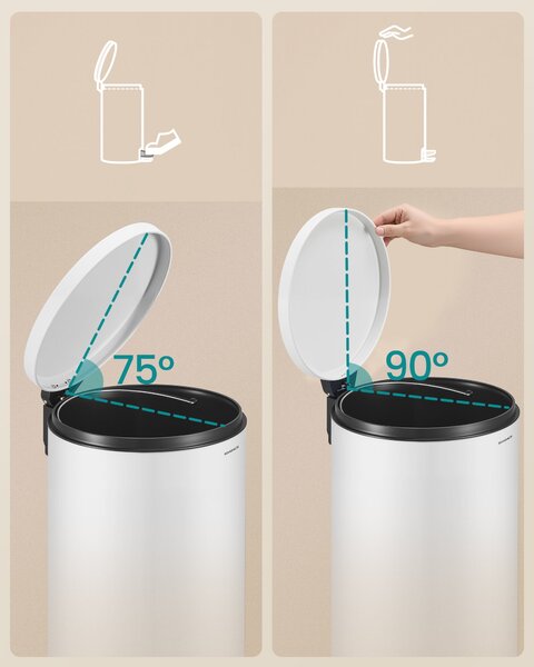Fém kerek konyhai szemetes, 30 L, pedálos, műanyag belső vödörrel, fehér