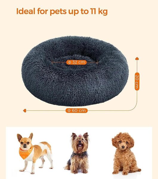 FEANDREA Kutyaágy, macskaágy, puha plüss felülettel 60 cm, sötétszürke