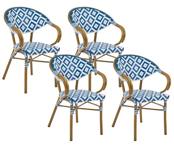 Négydarabos kerti szék szett CASPRI PE Rattan Kék/fehér
