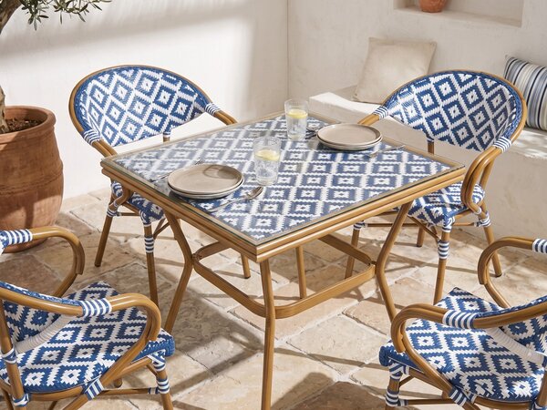Bisztró asztal CASPRI 80 cm 80 cm PE Rattan Kék/fehér