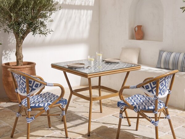 Bisztró asztal CASPRI 80 cm 80 cm PE Rattan Kék/fehér