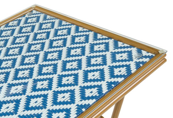 Bisztró asztal CASPRI 80 cm 80 cm PE Rattan Kék/fehér