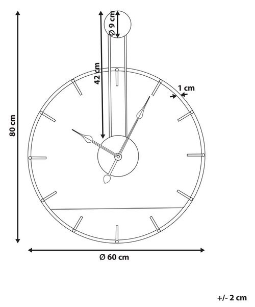 Fali óra TAUGON 60 cm Fém Fekete