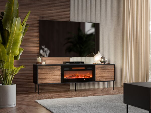 TV-állvány Flosoru 108, Közepes sűrűségű farostlemez, Laminált forgácslap, 60x180x40cm, Fekete, Dió