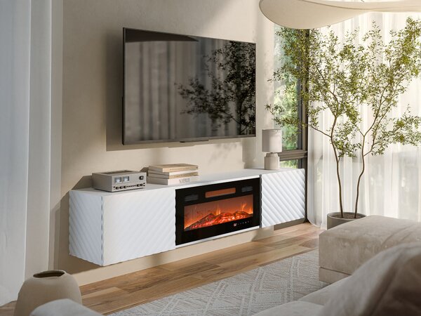 TV-állvány Charlotte 207, Közepes sűrűségű farostlemez, Laminált forgácslap, 37x183x35cm, Fehér