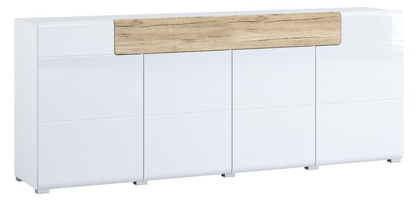 Komód Torsone 102, Laminált forgácslap, 83x208x39cm, Fényes fehér, Fehér, San remo tölgy