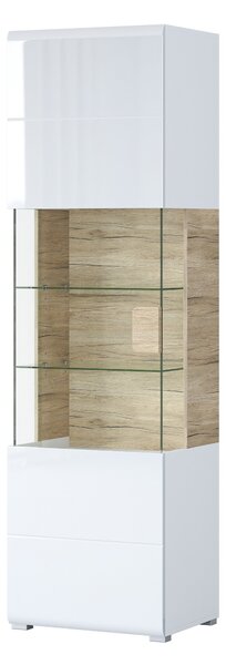 Könyvespolc Torsone 103, Zárt, Ajtókkal, Üveg, Laminált forgácslap, 204x61x39cm, Fehér, San remo tölgy, Fényes fehér