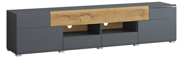 TV-állvány Torsone 113, Laminált forgácslap, 48x208x39cm, Grandson tölgy, Antracit, Fényes antracit