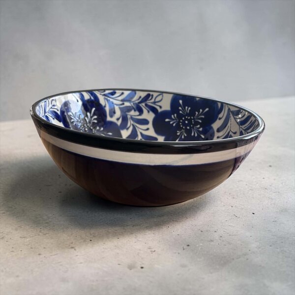 Extra nagy mediterrán kék-fehér kerámia tál 30 cm