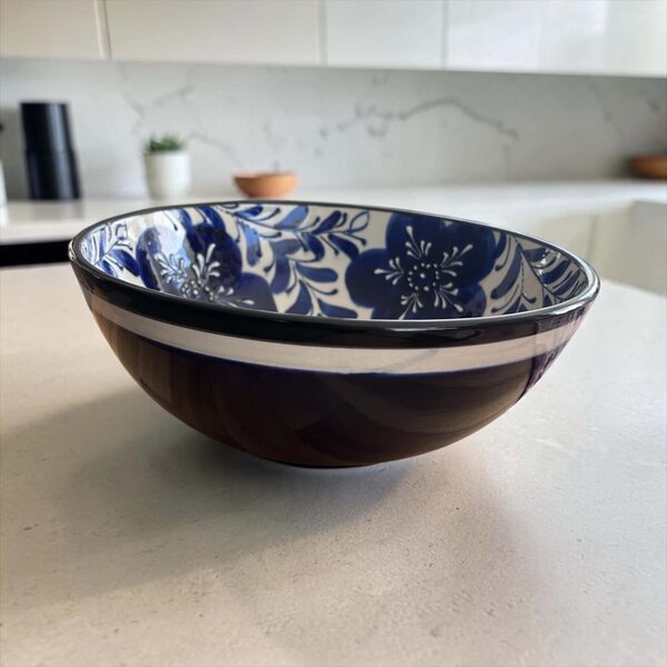 Extra nagy mediterrán kék-fehér kerámia tál 30 cm