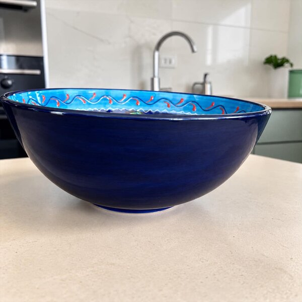 Extra nagy mediterrán kék kerámia tál 30 cm