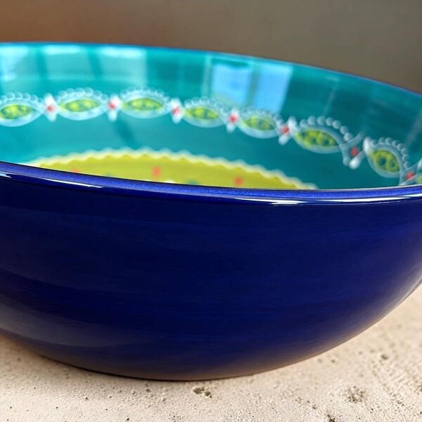 Extra nagy mediterrán zöld kerámia tál 30 cm