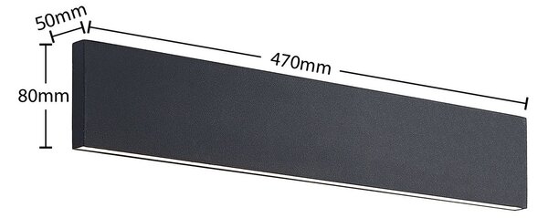 Lindby Ignazia LED fali lámpa, 47cm, fekete, fém, fel/le, le/fel, dimmelhető, Fekete, Nappali / Étkező, fém, Modern