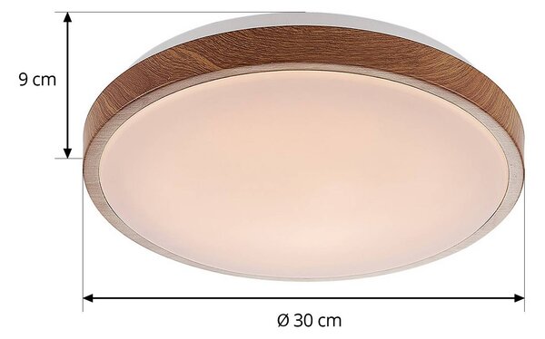 Lindby LED mennyezeti lámpa Mendosa, kerek, világos fa, Ø 29cm, Világos fa, Nappali / Étkező, Műanyag, Modern