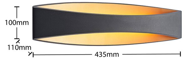 Arcchio LED fali lámpa Jelle, 44 cm, fekete/arany, fel/le, fel-le, Fekete, Nappali / Étkező, Alumínium, Modern