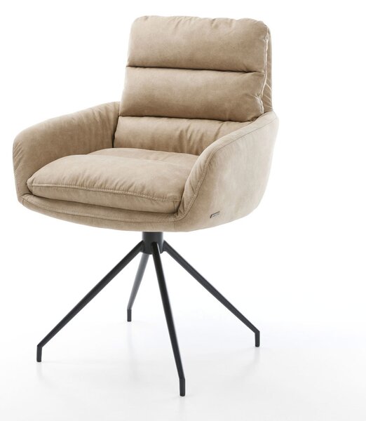 DELIFE Étkezőszék Abelia-Flex karfás mikroszálas bézs vintage kereszt láb kúpos fekete