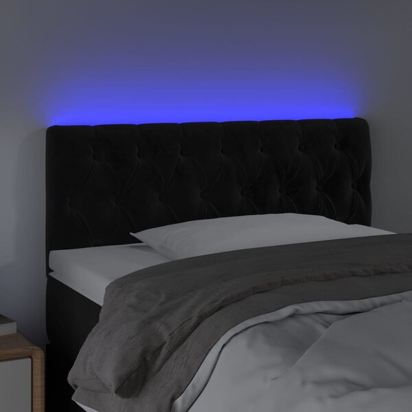 Fekete bársony LED-es fejtámla 100 x 7 x 78/88 cm