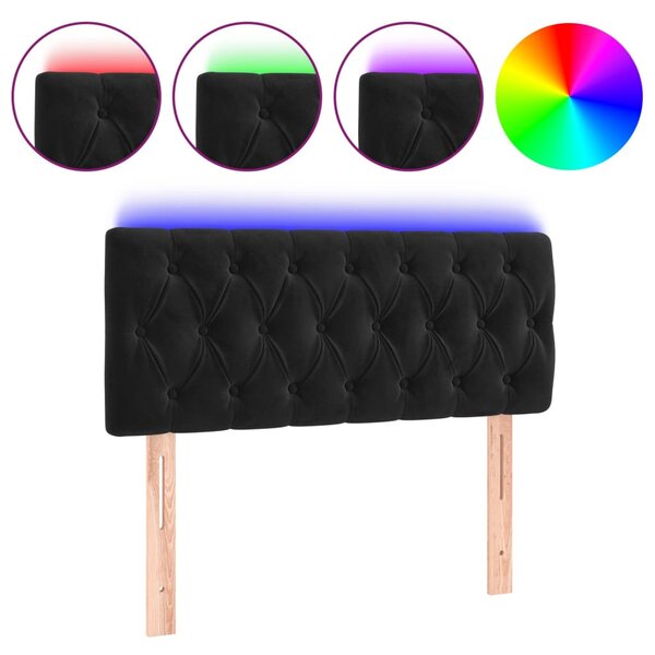 Fekete bársony LED-es fejtámla 100 x 7 x 78/88 cm