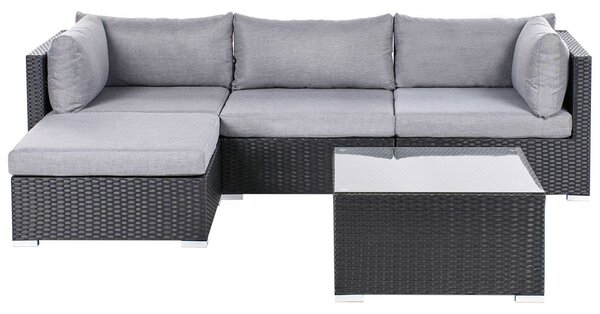 Kerti sarok ülőgarnitúra 4 személyes SANO Jobb oldali Fekete PE Rattan