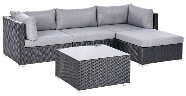 Kerti sarok ülőgarnitúra 4 személyes SANO Bal oldali Fekete PE Rattan