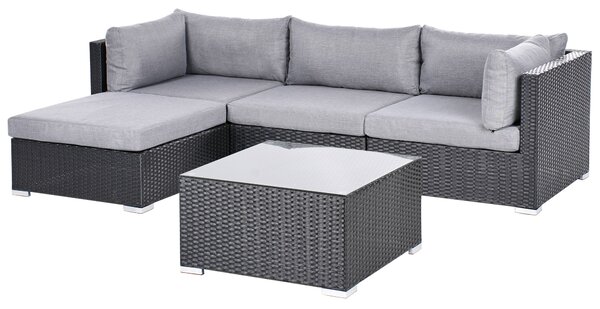 Kerti sarok ülőgarnitúra 4 személyes SANO Jobb oldali Fekete PE Rattan