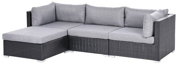 Kerti sarok ülőgarnitúra 4 személyes SANO Jobb oldali Fekete PE Rattan