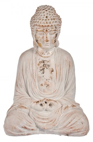 Ibergarden Dekoratív Kerti Figura Buddha Fehér Aranysárga Polyresin (22,5 x 40,5 x 27 cm)