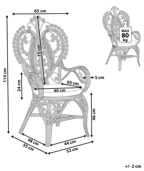 Páva alakú szék CARRARA Rattan Természetes