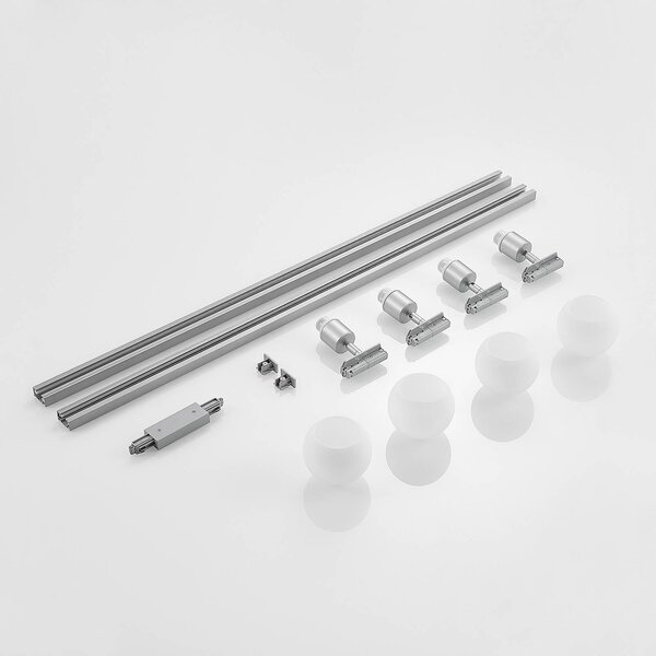 Lindby 1 fázisú sínrendszer Linaro, E14, ezüst, 4 izzós., dimmelhető, Alu / szürke / cink, Nappali / Étkező, fém, Modern