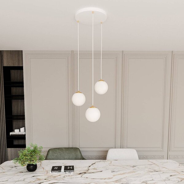 EMIBIG LIGHTING Royal lógó világítás, 3 izzós, opálfehér/fehér, üveg, E14, dimmelhető, Fehér / opál, Nappali / Étkező, Modern