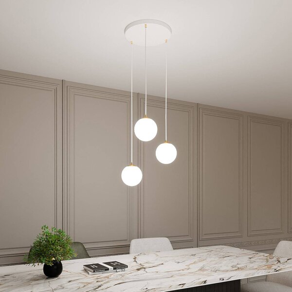 EMIBIG LIGHTING Royal lógó világítás, 3 izzós, opálfehér/fehér, üveg, E14, dimmelhető, Fehér / opál, Nappali / Étkező, Modern
