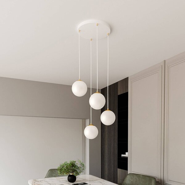 EMIBIG LIGHTING Royal lógó világítás, 4 izzós, opálfehér/fehér, üveg, E14, dimmelhető, Fehér / opál, Nappali / Étkező, Modern