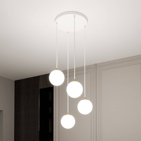 EMIBIG LIGHTING Royal lógó világítás, 4 izzós, opálfehér/fehér, üveg, E14, dimmelhető, Fehér / opál, Nappali / Étkező, Modern