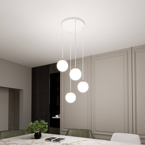 EMIBIG LIGHTING Royal lógó világítás, 4 izzós, opálfehér/fehér, üveg, E14, dimmelhető, Fehér / opál, Nappali / Étkező, Modern