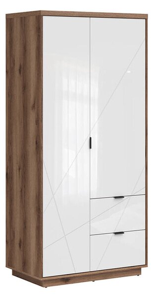 Gardróbszekrény Fivale 105, Laminált forgácslap, 201x94x57cm, Fényes fehér, Sötét delanói tölgy