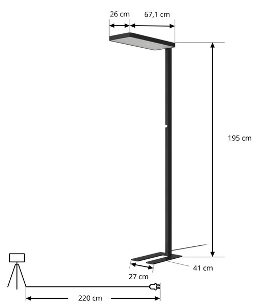 Arcchio LED álló világítás Timon, 54W, fekete, magasság 195 cm, dimmelhető, Fekete, Dolgozószoba / Iroda, Alumínium, Modern