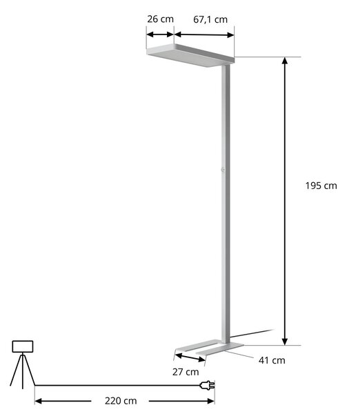 Arcchio LED álló világítás Timon, 54W, ezüst, magasság 195 cm, dimmelhető, Alu / szürke / cink, Dolgozószoba / Iroda, Alumínium, Modern