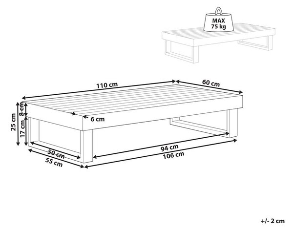 Kerti dohányzóasztal MARETTIMO 60 cm 110 cm Tanúsított akácfa Barna