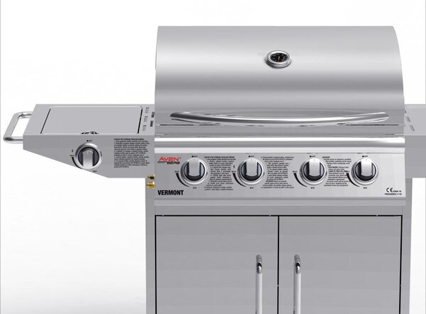 AVENBERG VERMONT BBQ gázgrill rozsdamentes acélból, oldalsó égővel