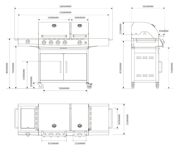 Avenberg LINCOLN Gázgrill rozsdamentes acélból és oldalsó + INFRA égővel