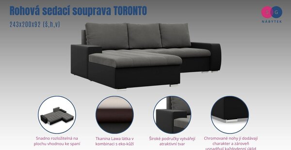 TORONTO sarokkanapé. Bal Szürke/Fehér