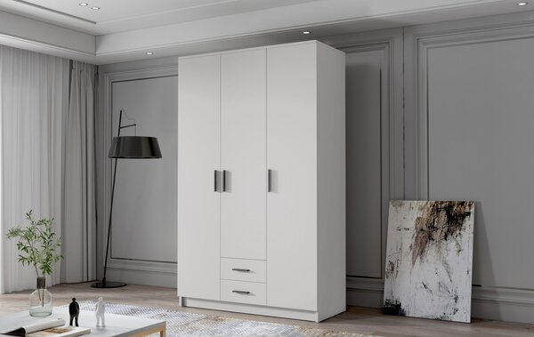 ADA I ruhásszekrény 120 cm – fehér/fekete fogantyúkkal