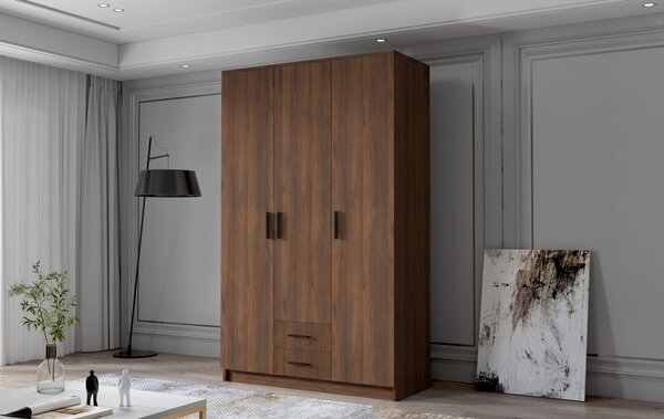 ADA I ruhásszekrény 120 cm – dió/fekete fogantyúkkal